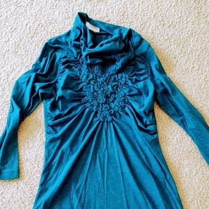 Deletta Anthropologie XS teal ruched gathered top